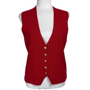 Vintage Talbots Wool Sweater Vest Size‎ Small P Red Gold Button Knit Waistcoat